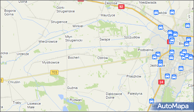 mapa Ostrów gmina Łowicz, Ostrów gmina Łowicz na mapie Targeo