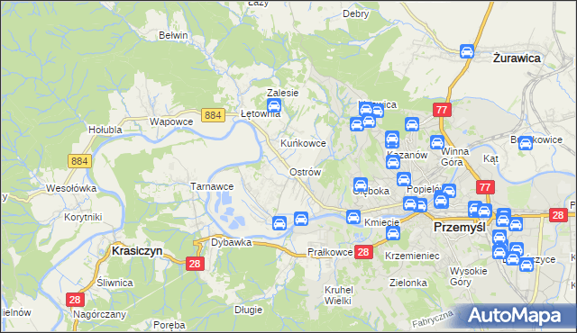 mapa Ostrów gmina Przemyśl, Ostrów gmina Przemyśl na mapie Targeo