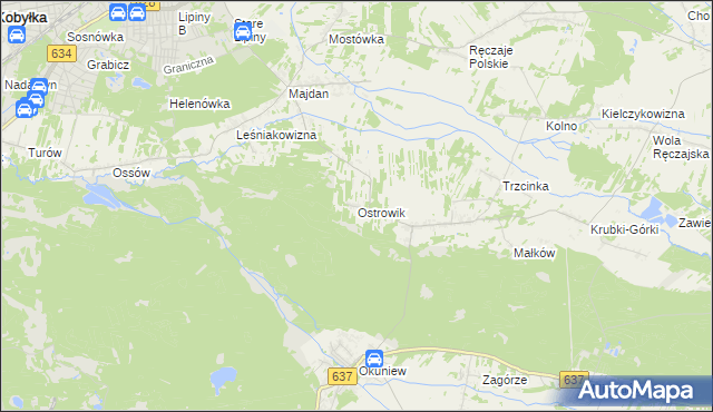 mapa Ostrowik gmina Poświętne, Ostrowik gmina Poświętne na mapie Targeo