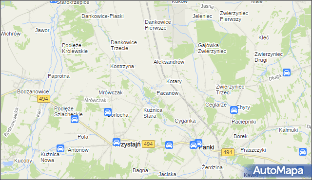mapa Pacanów gmina Panki, Pacanów gmina Panki na mapie Targeo