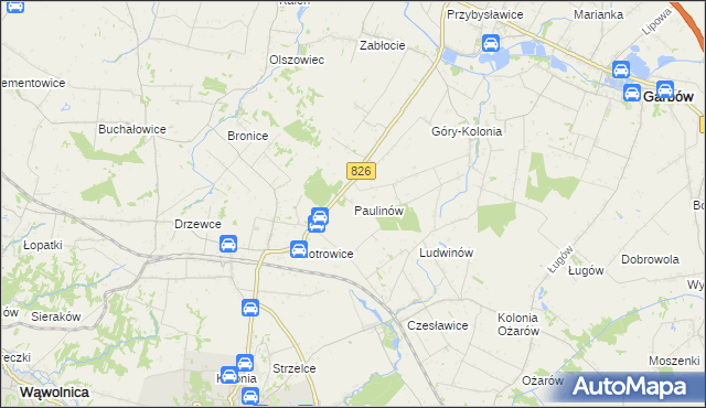 mapa Paulinów gmina Nałęczów, Paulinów gmina Nałęczów na mapie Targeo