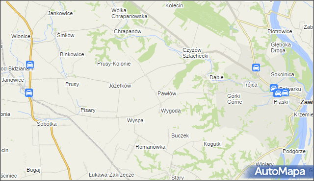 mapa Pawłów gmina Zawichost, Pawłów gmina Zawichost na mapie Targeo