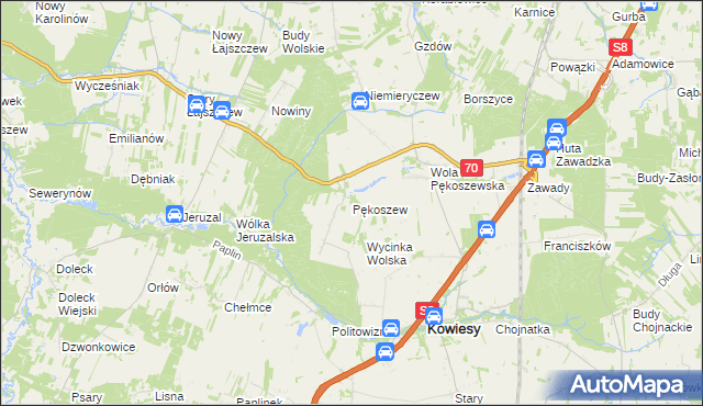 mapa Pękoszew, Pękoszew na mapie Targeo