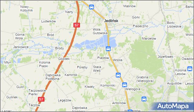 mapa Piastów gmina Jedlińsk, Piastów gmina Jedlińsk na mapie Targeo