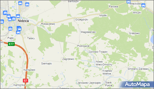mapa Piotrowice gmina Nidzica, Piotrowice gmina Nidzica na mapie Targeo