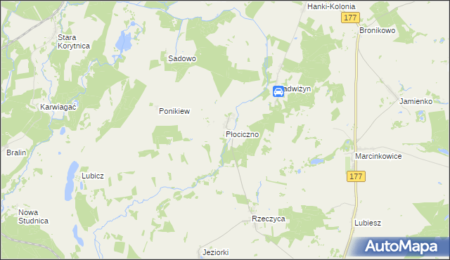 mapa Płociczno gmina Tuczno, Płociczno gmina Tuczno na mapie Targeo