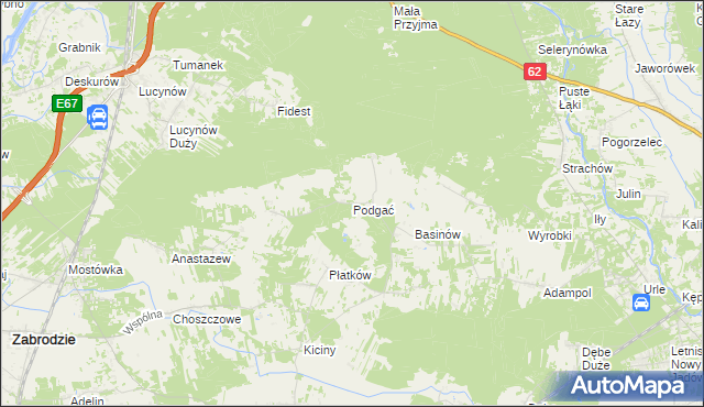 mapa Podgać gmina Zabrodzie, Podgać gmina Zabrodzie na mapie Targeo