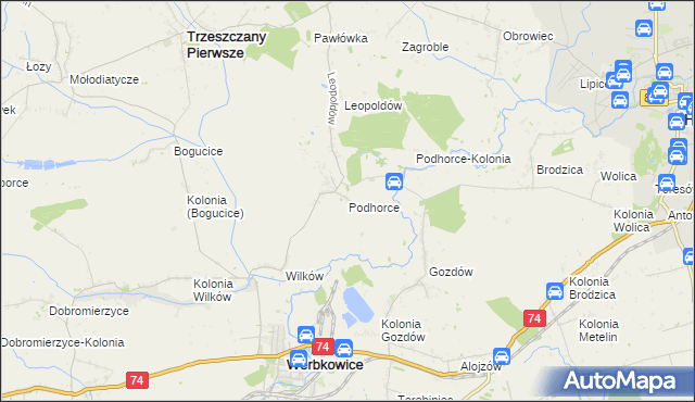mapa Podhorce gmina Werbkowice, Podhorce gmina Werbkowice na mapie Targeo