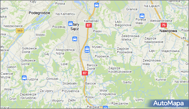 mapa Popowice gmina Stary Sącz, Popowice gmina Stary Sącz na mapie Targeo