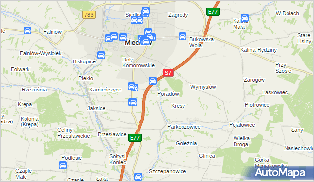 mapa Poradów gmina Miechów, Poradów gmina Miechów na mapie Targeo
