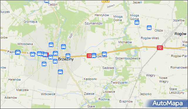 mapa Przecław gmina Brzeziny, Przecław gmina Brzeziny na mapie Targeo