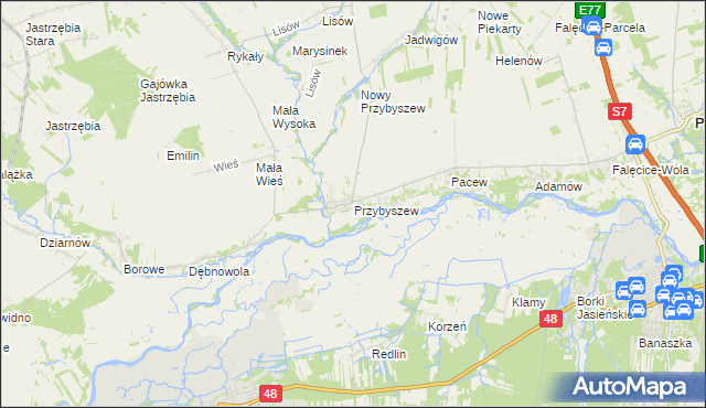 mapa Przybyszew gmina Promna, Przybyszew gmina Promna na mapie Targeo