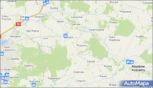 mapa Przykory gmina Miastków Kościelny, Przykory gmina Miastków Kościelny na mapie Targeo