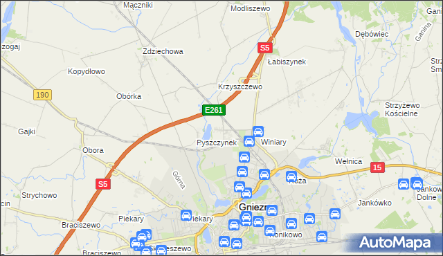 mapa Pyszczyn gmina Gniezno, Pyszczyn gmina Gniezno na mapie Targeo