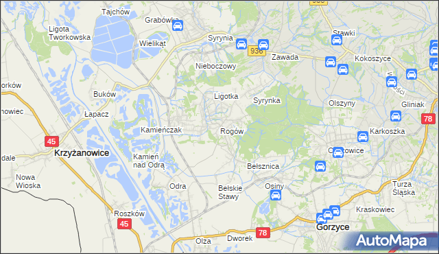 mapa Rogów gmina Gorzyce, Rogów gmina Gorzyce na mapie Targeo
