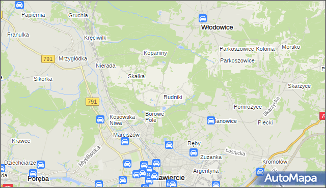 mapa Rudniki gmina Włodowice, Rudniki gmina Włodowice na mapie Targeo