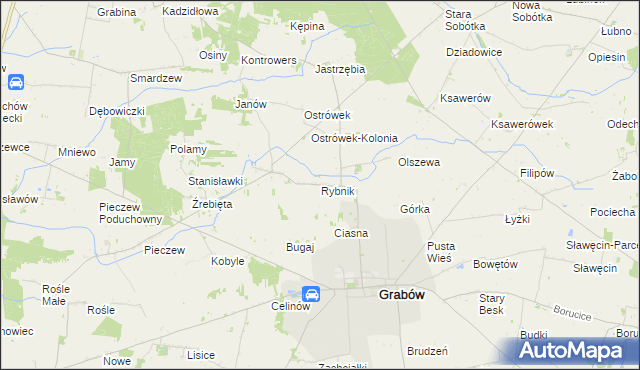 mapa Rybnik gmina Grabów, Rybnik gmina Grabów na mapie Targeo