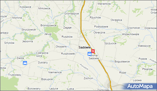 mapa Sadowie powiat opatowski, Sadowie powiat opatowski na mapie Targeo