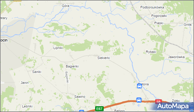 mapa Siekierki gmina Tykocin, Siekierki gmina Tykocin na mapie Targeo