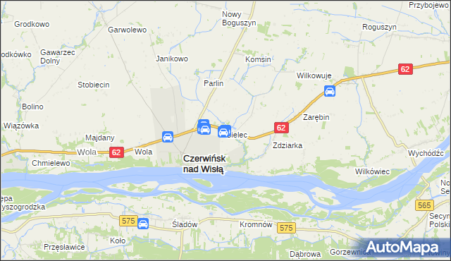 mapa Sielec gmina Czerwińsk nad Wisłą, Sielec gmina Czerwińsk nad Wisłą na mapie Targeo