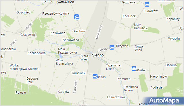 mapa Sienno powiat lipski, Sienno powiat lipski na mapie Targeo