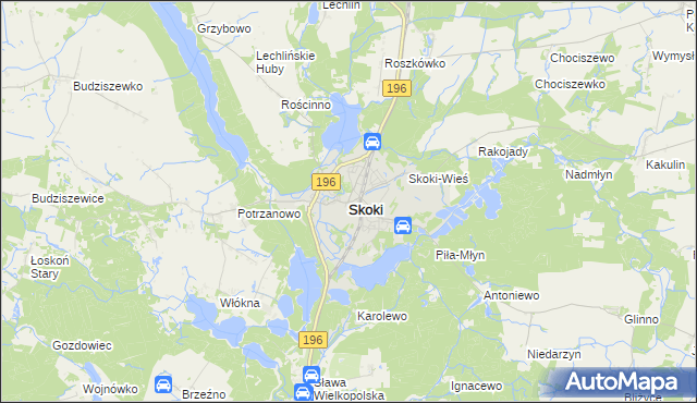 mapa Skoki powiat wągrowiecki, Skoki powiat wągrowiecki na mapie Targeo