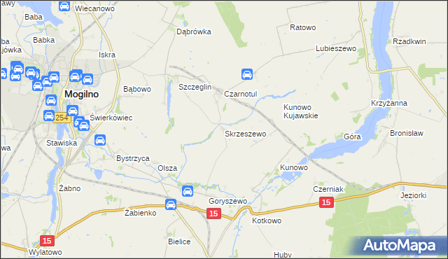 mapa Skrzeszewo gmina Mogilno, Skrzeszewo gmina Mogilno na mapie Targeo