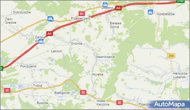 mapa Sławnikowice, Sławnikowice na mapie Targeo