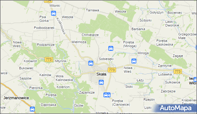 mapa Sobiesęki gmina Skała, Sobiesęki gmina Skała na mapie Targeo