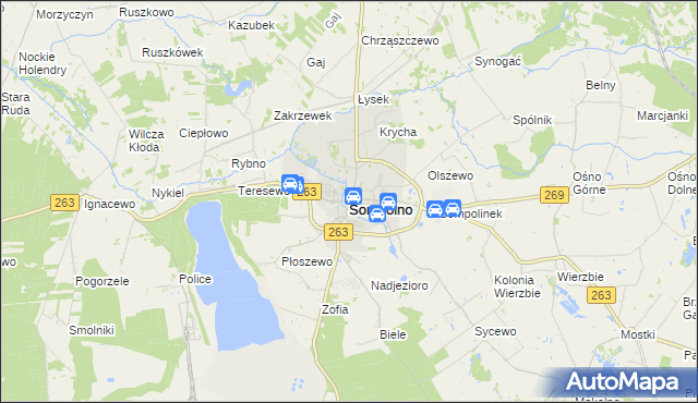 mapa Sompolno, Sompolno na mapie Targeo
