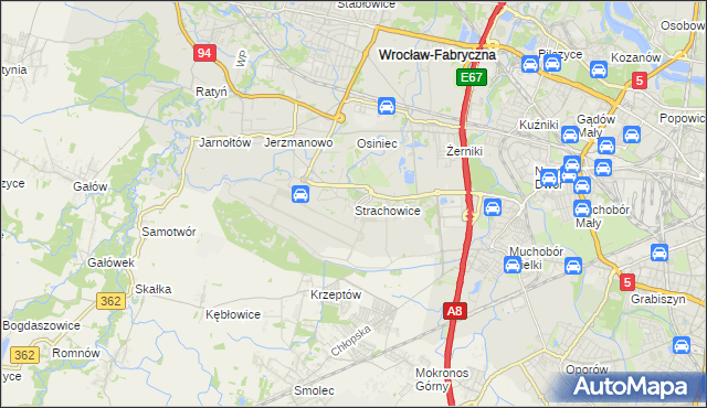 mapa Strachowice gmina Wrocław, Strachowice gmina Wrocław na mapie Targeo