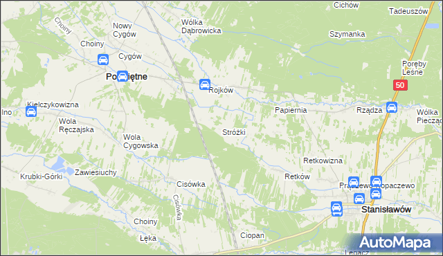 mapa Stróżki gmina Poświętne, Stróżki gmina Poświętne na mapie Targeo
