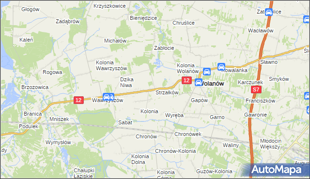 mapa Strzałków gmina Wolanów, Strzałków gmina Wolanów na mapie Targeo