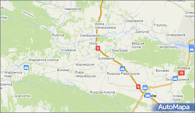 mapa Sulisławice gmina Łoniów, Sulisławice gmina Łoniów na mapie Targeo