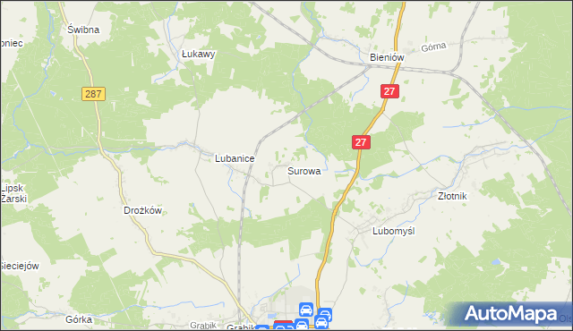 mapa Surowa gmina Żary, Surowa gmina Żary na mapie Targeo