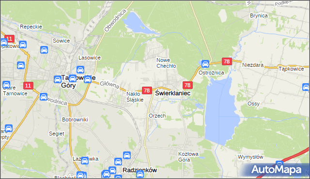 mapa Świerklaniec, Świerklaniec na mapie Targeo