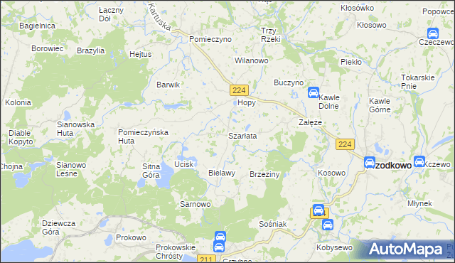 mapa Szarłata gmina Przodkowo, Szarłata gmina Przodkowo na mapie Targeo