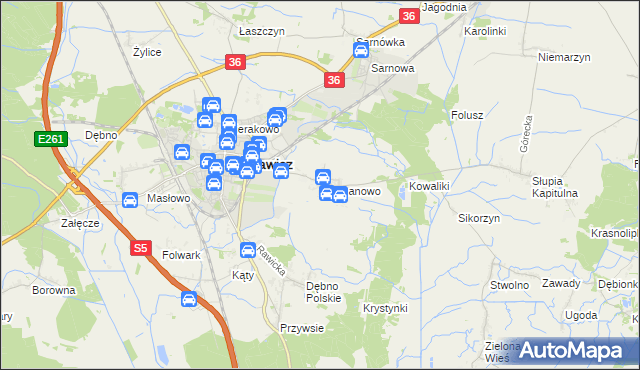 mapa Szymanowo gmina Rawicz, Szymanowo gmina Rawicz na mapie Targeo