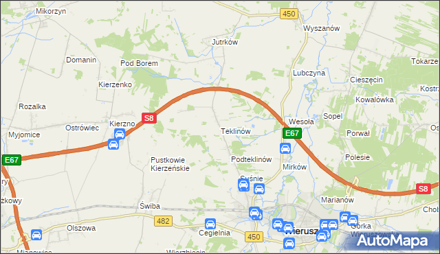 mapa Teklinów gmina Wieruszów, Teklinów gmina Wieruszów na mapie Targeo