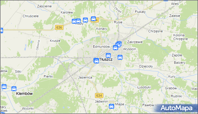 mapa Tłuszcz powiat wołomiński, Tłuszcz powiat wołomiński na mapie Targeo