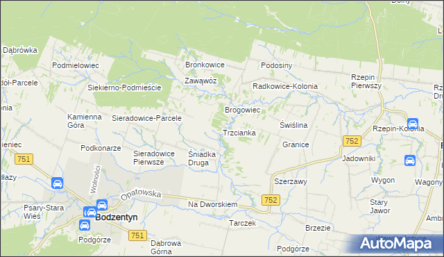 mapa Trzcianka gmina Bodzentyn, Trzcianka gmina Bodzentyn na mapie Targeo