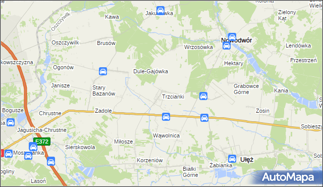 mapa Trzcianki gmina Nowodwór, Trzcianki gmina Nowodwór na mapie Targeo
