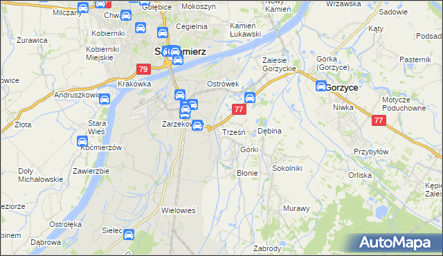mapa Trześń gmina Gorzyce, Trześń gmina Gorzyce na mapie Targeo