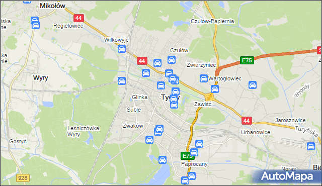 mapa Tychów, Tychy na mapie Targeo