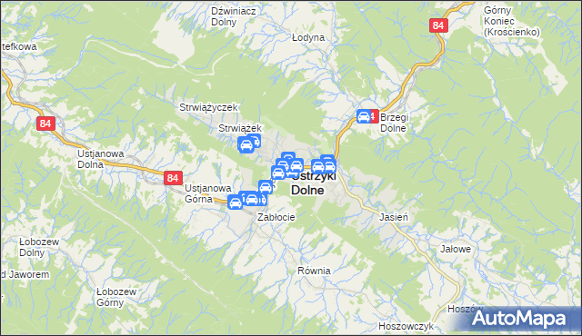 mapa Ustrzyki Dolne, Ustrzyki Dolne na mapie Targeo