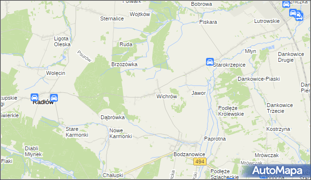 mapa Wichrów gmina Radłów, Wichrów gmina Radłów na mapie Targeo