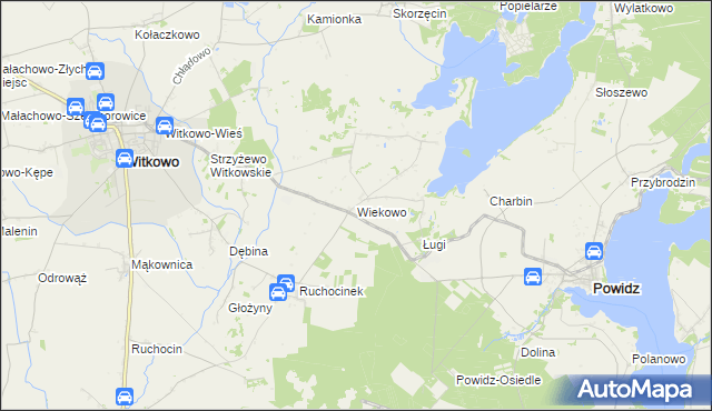 mapa Wiekowo gmina Witkowo, Wiekowo gmina Witkowo na mapie Targeo