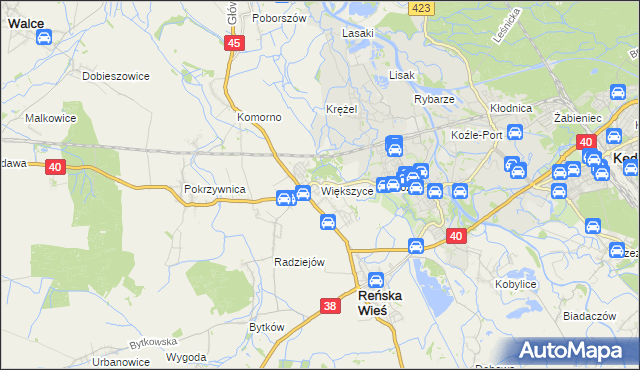 mapa Większyce, Większyce na mapie Targeo