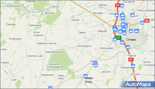 mapa Wilczogóra gmina Belsk Duży, Wilczogóra gmina Belsk Duży na mapie Targeo