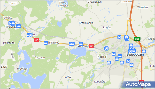 mapa Wilkowo gmina Świebodzin, Wilkowo gmina Świebodzin na mapie Targeo